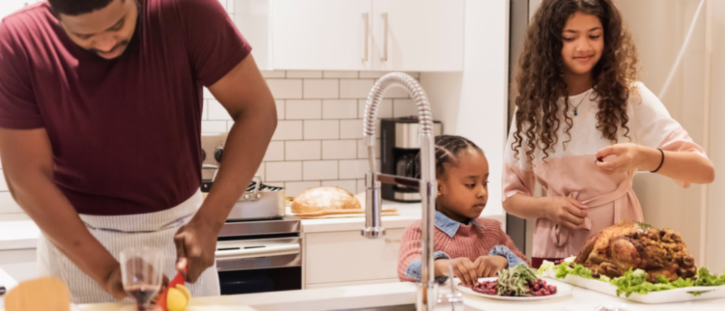 Family prepares holiday meal